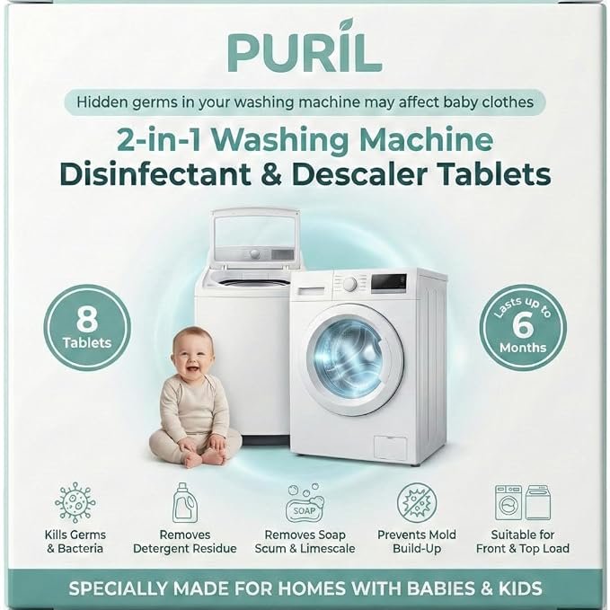 2-in-1 | Washing Machine Cleaner & Descaler Tablets | 8 Tablets | Removes Lime Scale, Bacteria & Odor | Used for Top Load & Front Load | Protects Clothes from Residue & Germs